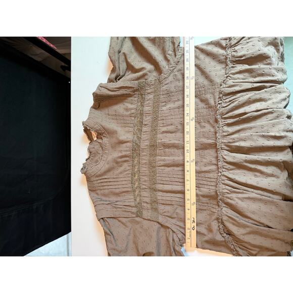 Pilcro Long Sleeve Mock Neck Swing Mini Dress Size L Rustic Olive Boho Eyelet - Picture 16 of 16